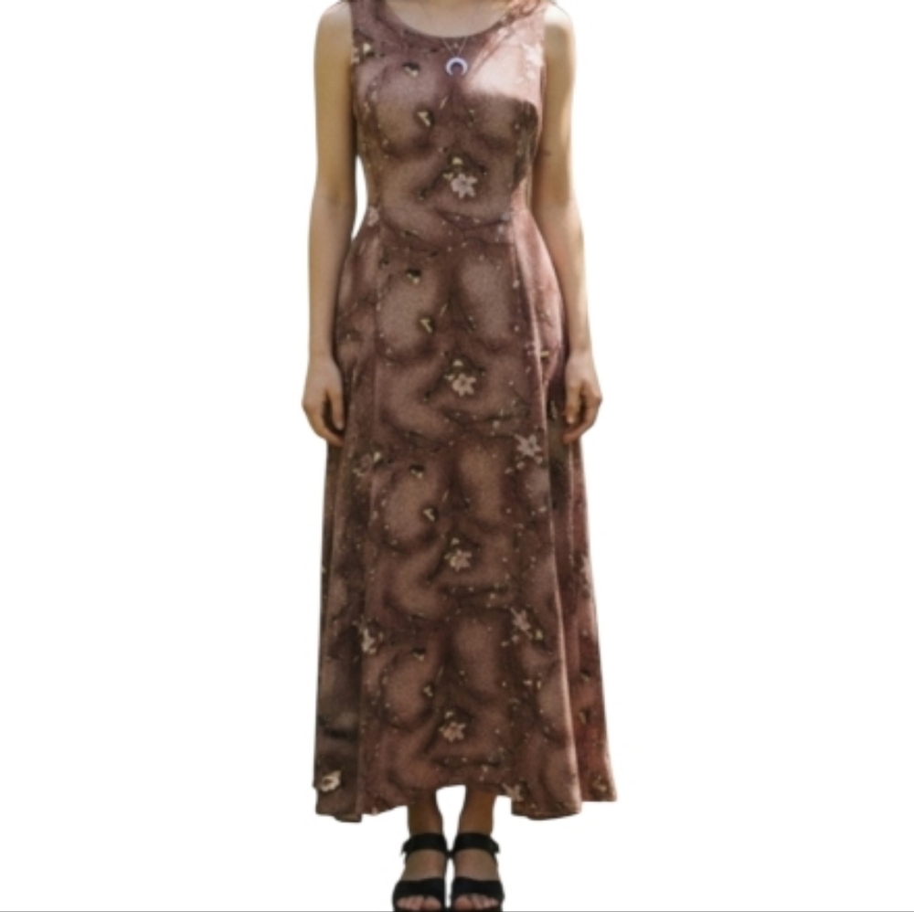 Vintage 90s Floral Maxi Dress Black Pink Cottagecore Whimsygoth Sun Brand S
